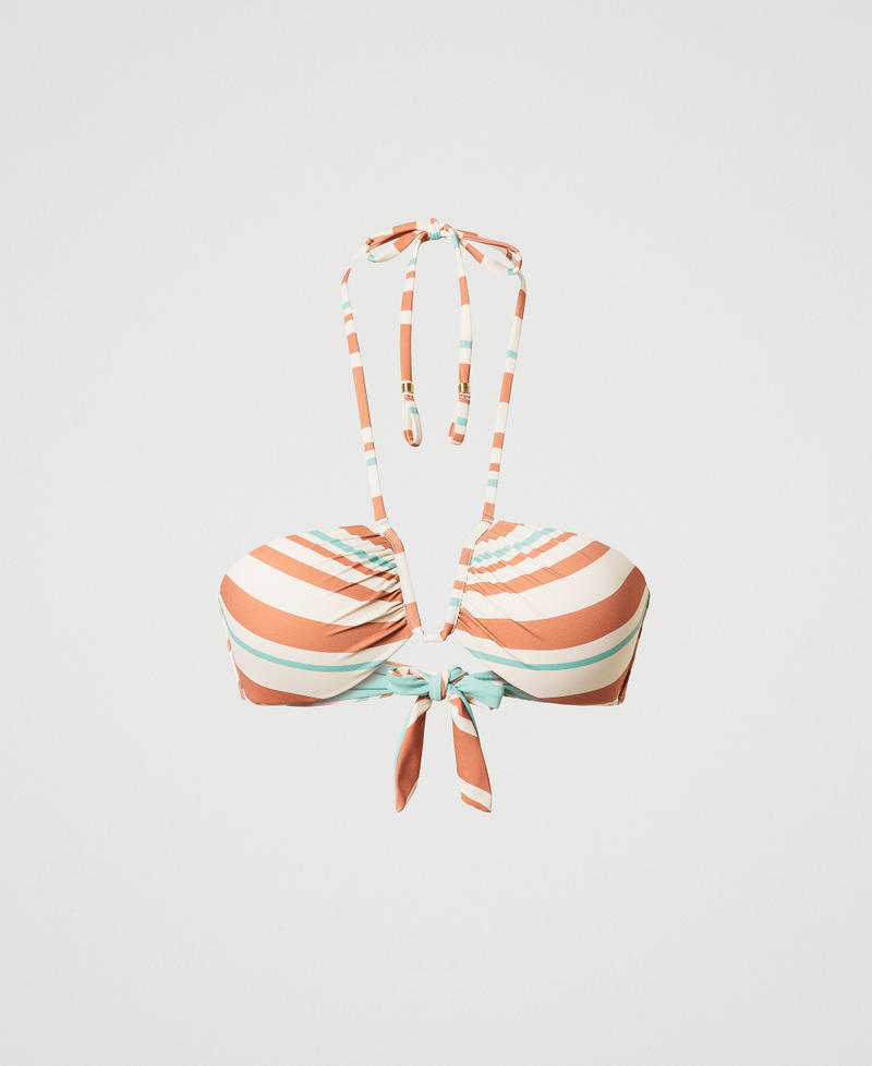 Striped bandeau bikini top Almond Beige/Green Marine/Amber Brown Stripes Woman 251LMMR11_12377_S0