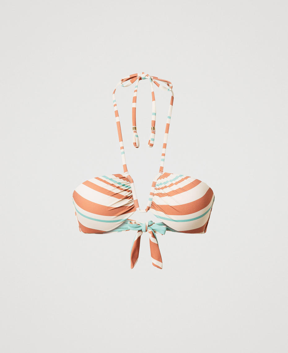 Striped bandeau bikini top Almond Beige/Green Marine/Amber Brown Stripes Woman 251LMMR11_12377_S0