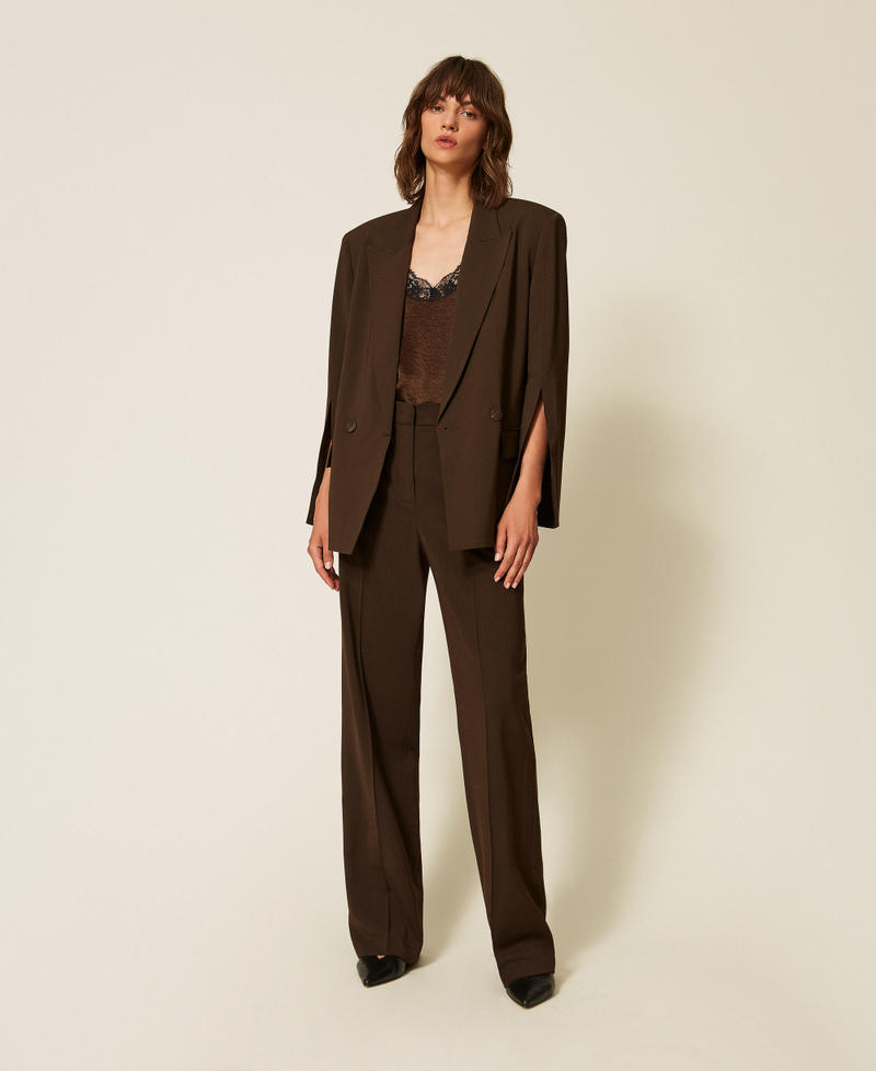 Straight twill trousers with pockets Darkness Brown Woman 262TP268G_13411_01