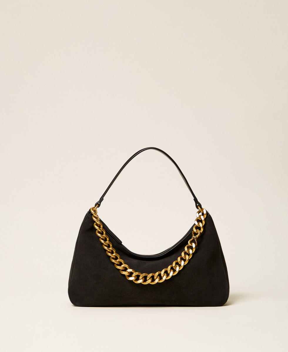 Mittelgro&szlig;e Tasche Liliane aus Veloursleder Schwarz Frau 999TB7015_00006_01