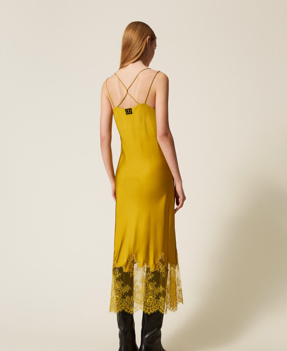 Midi satin and lace dress Mustard Yellow Woman 252TP2390_12607_03