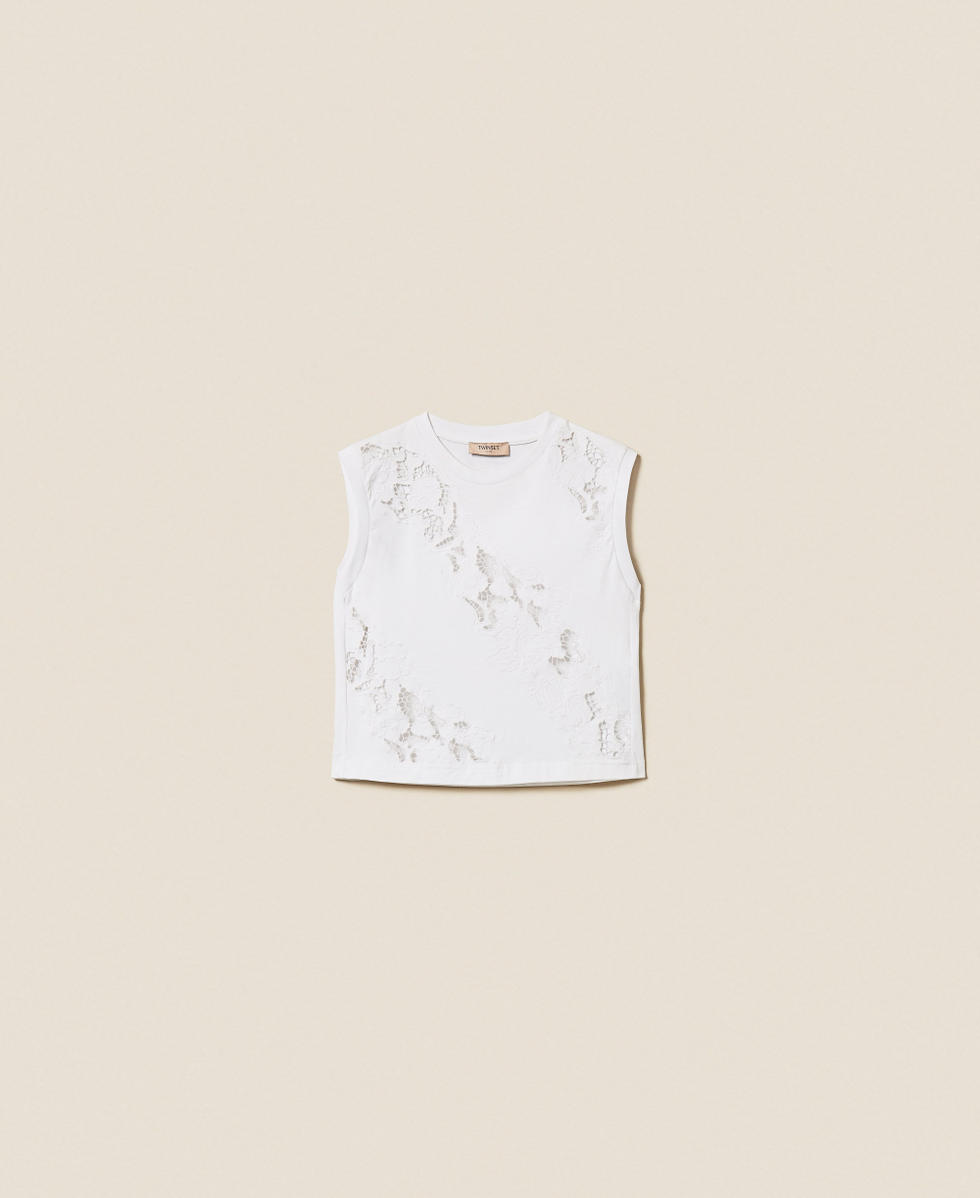 T-shirt avec broderie anglaise Blanc Femme 261TT2050_00001_S0