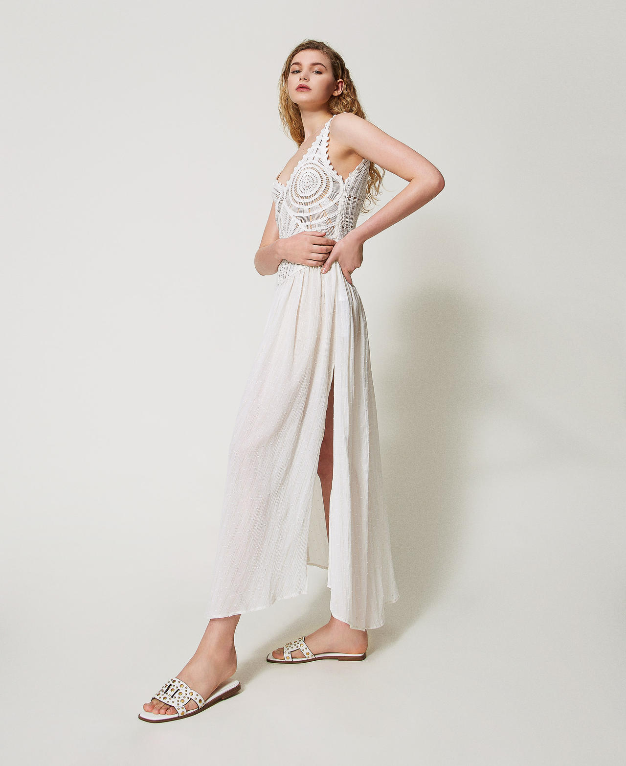 Long dress with crochet knit White Snow Woman 251TT3120_00282_01