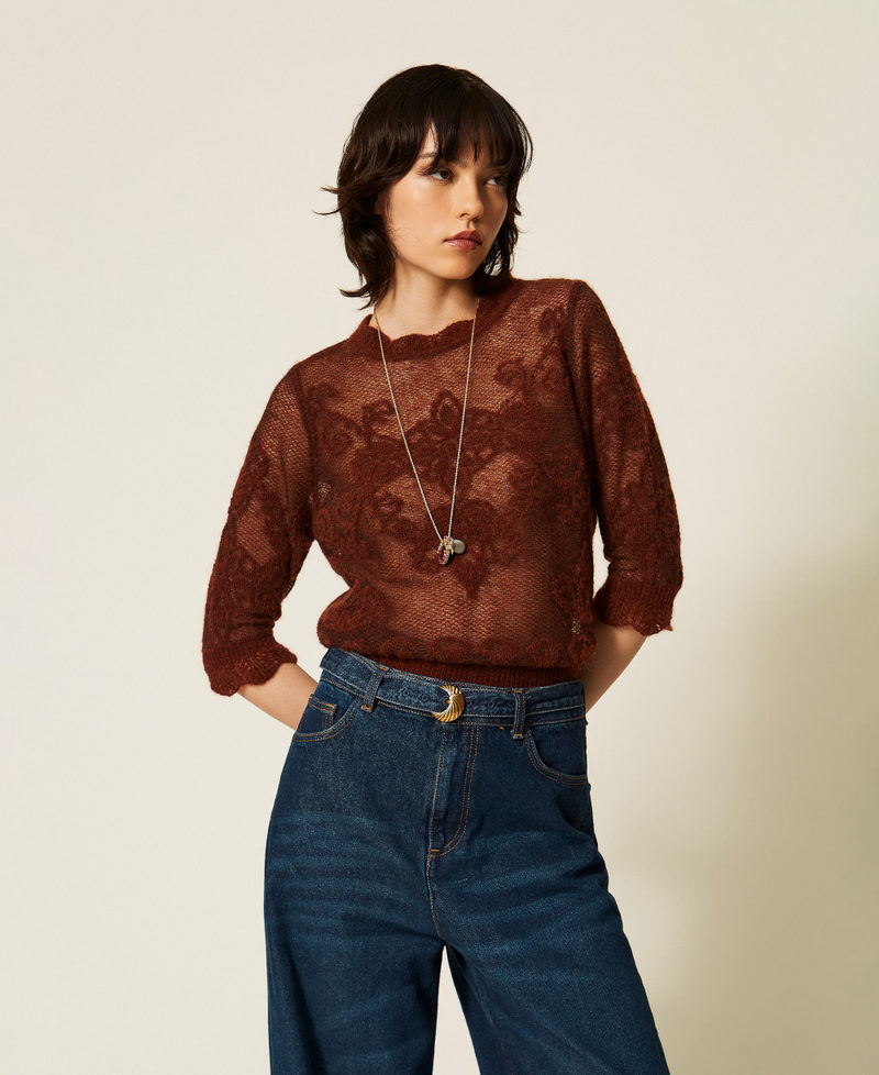 Jacquard alpaca blend jumper "Cherry Wood" Brown Woman 262TP3341_06501_01
