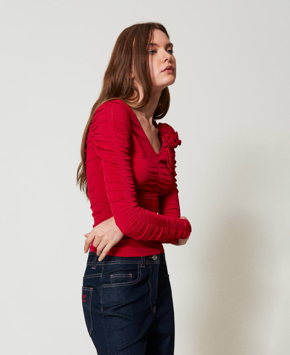 Fitted jumper with gathering and flowers Love Potion Woman 251AP3074_12120_01