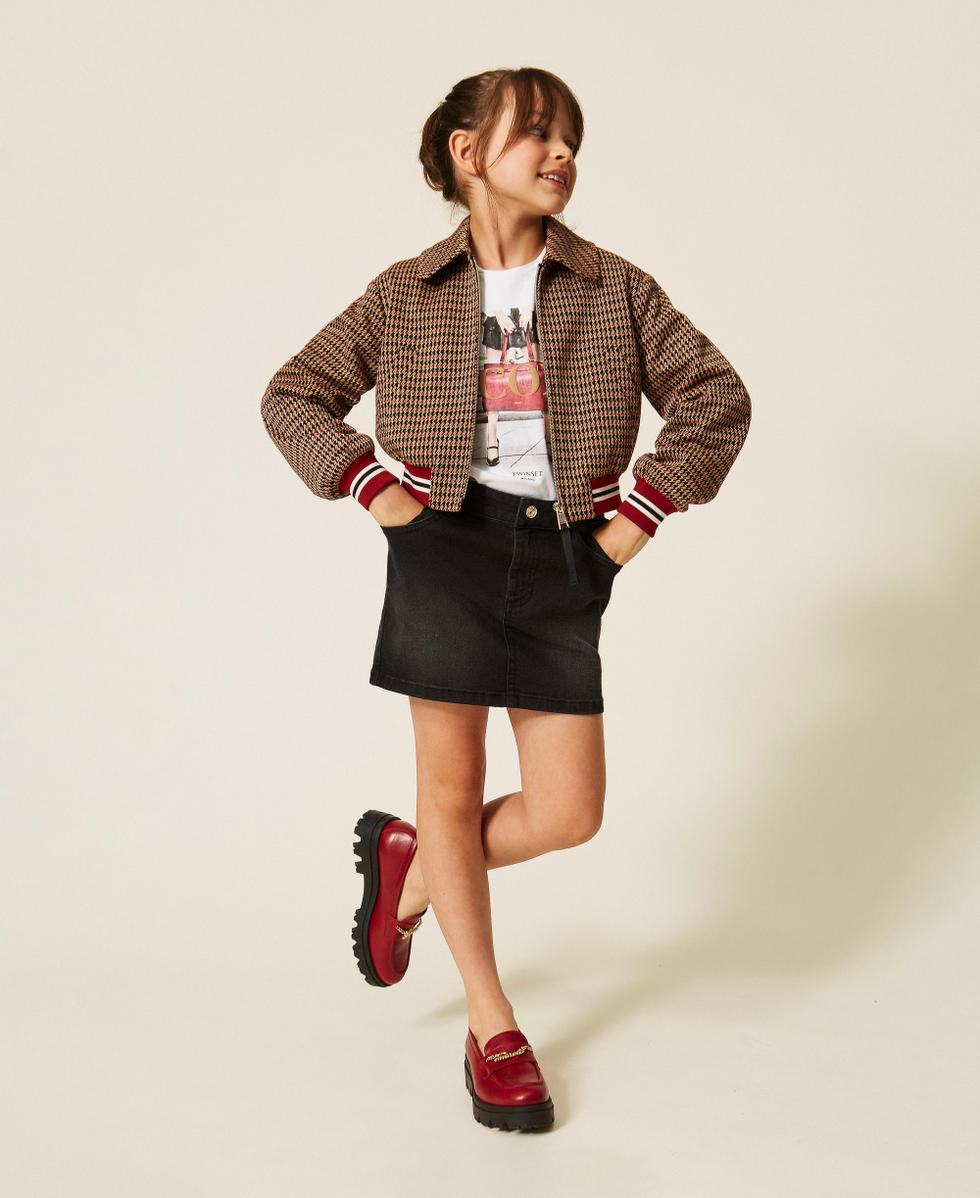 Houndstooth jacket "Iced Coffee" Brown/Red Ruby Houndstooth Girl 262GJ2090_13819_T0