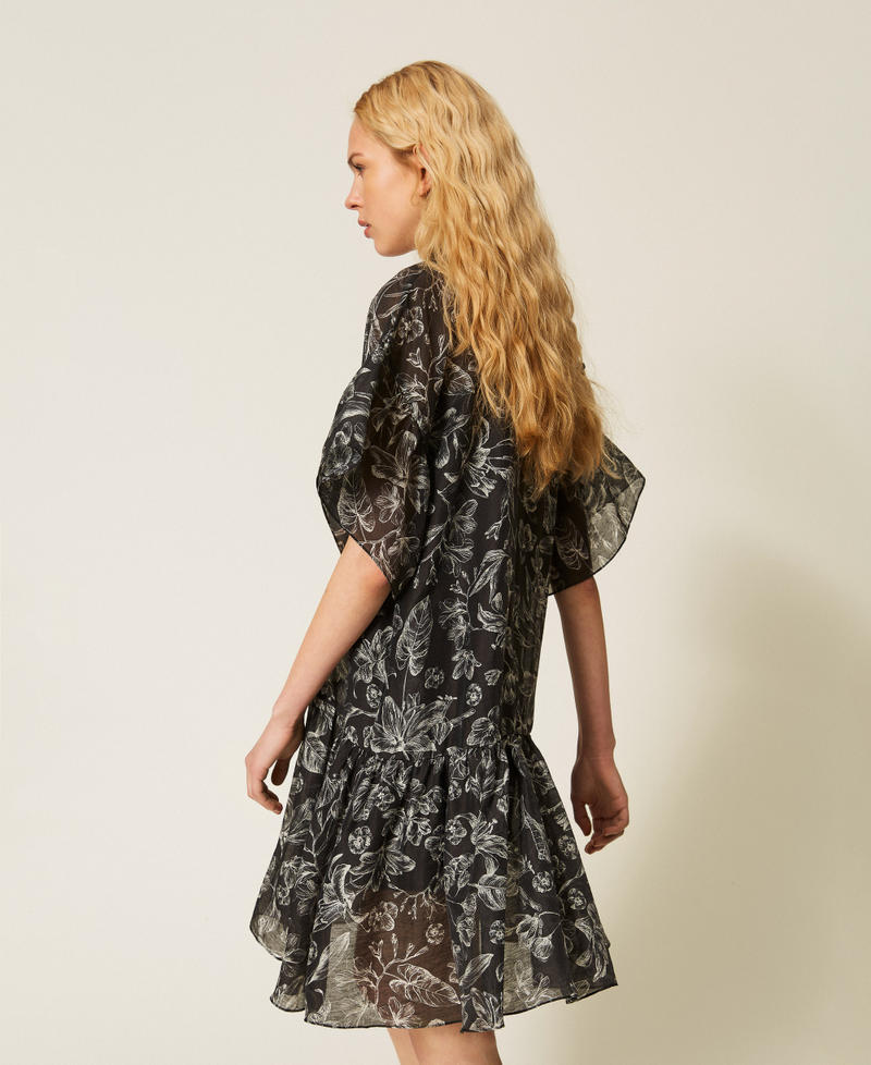 Robe courte chemisier florale Imprim&eacute; Toile de Jouy Noir/Blanc &laquo;&nbsp;Vanille&nbsp;&raquo; Femme 261LM2SGG_13466_02