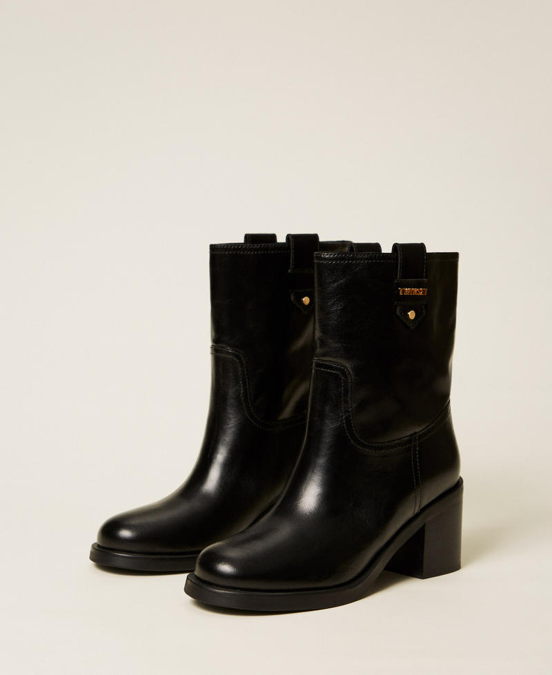 Leather ankle boots with logo Black Woman 252TCP082_00006_02