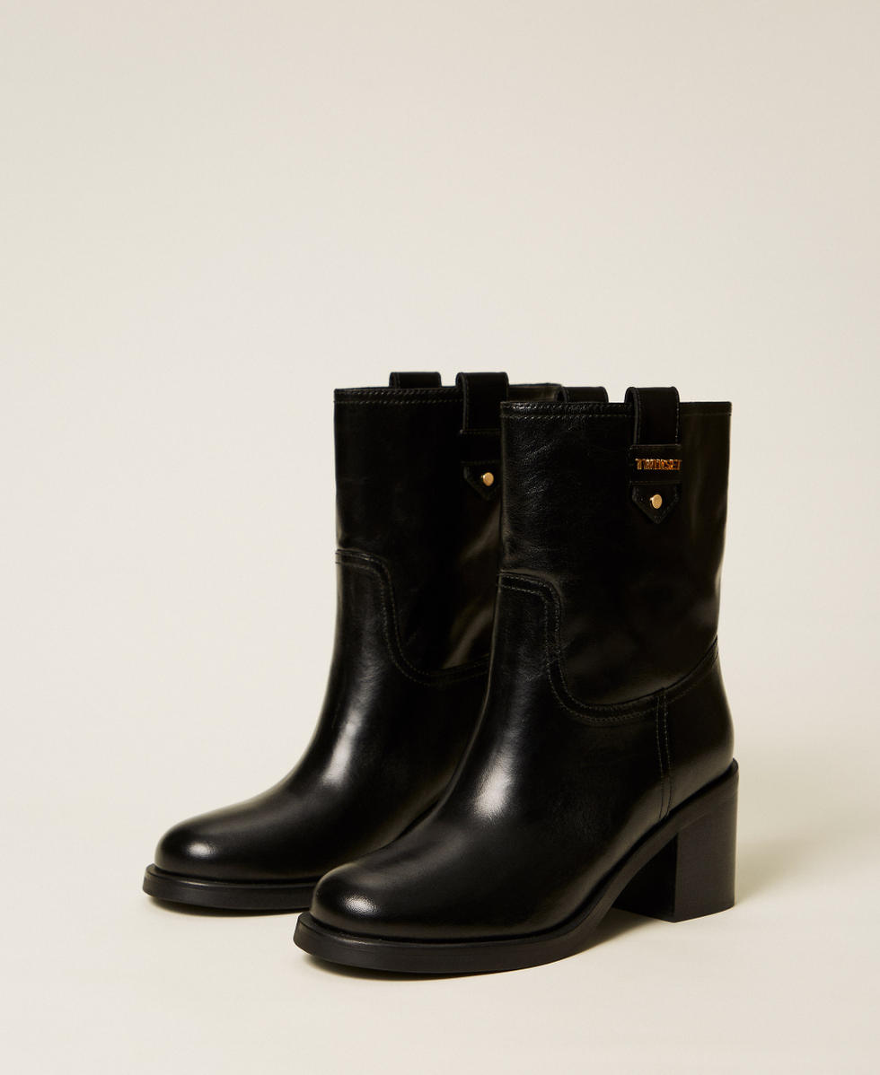 Bottines en cuir avec logo Noir Femme 252TCP082_00006_02