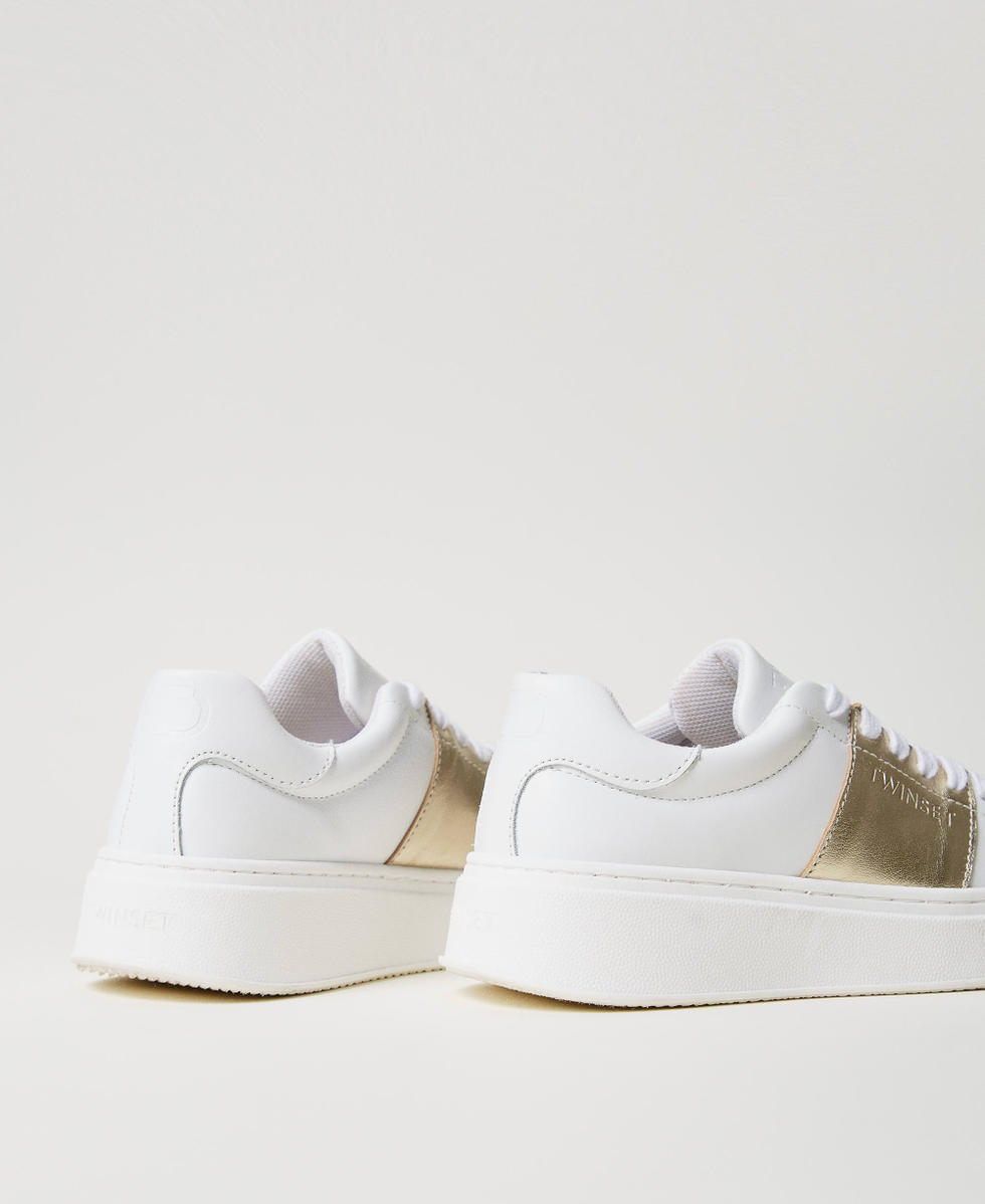 Leather trainers with laminated stripe Two-tone Optical White/Platinum Girl 251GCJ012_12173_03