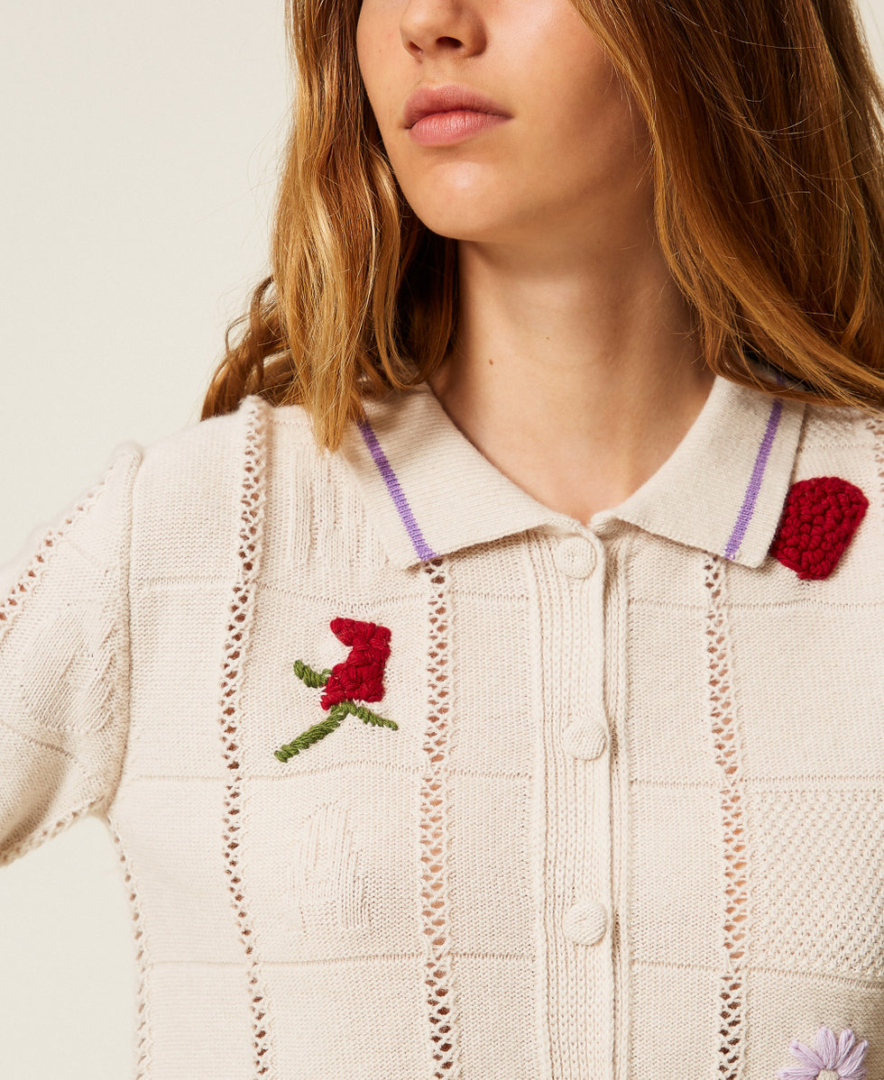 Treeblend yarn cardigan with embroidery Pale Cream Woman 252TP3310_00522_04