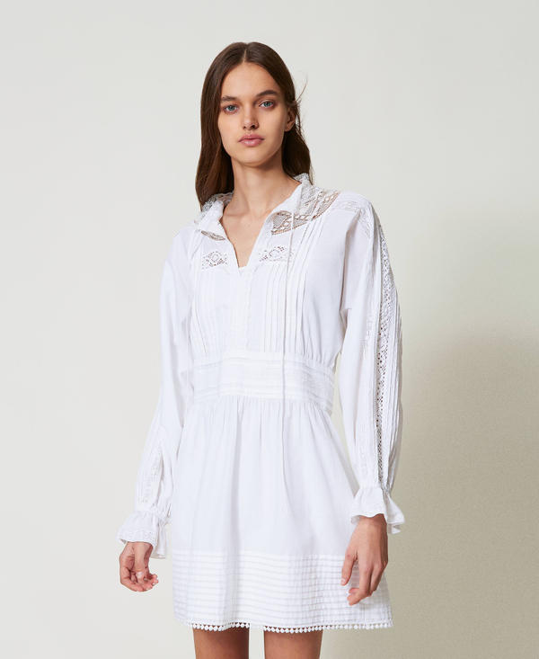 ワンピース TWINSET WHITE COTTON MINI DRESS Whisper Foldover Mini Dress Summer White | French Connection US