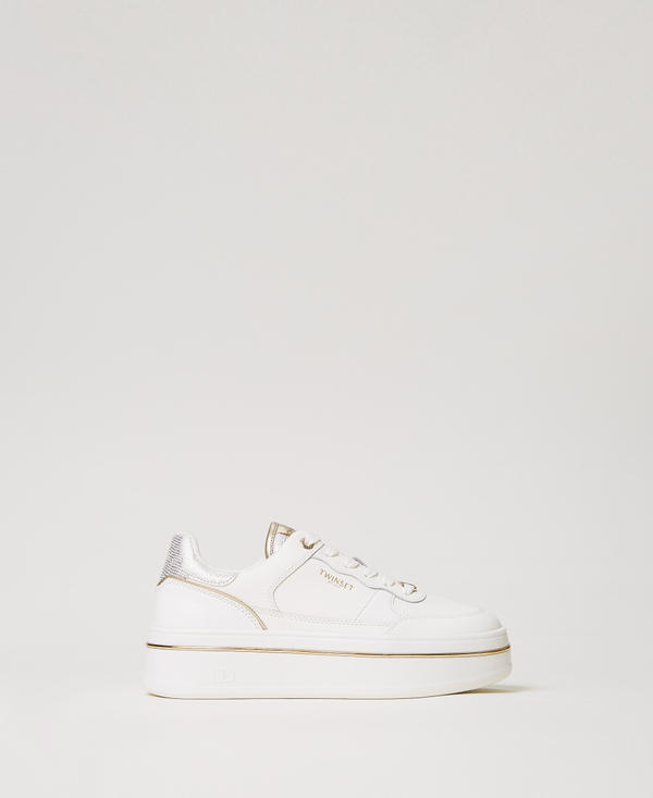 Sneakers platform in pelle laminata