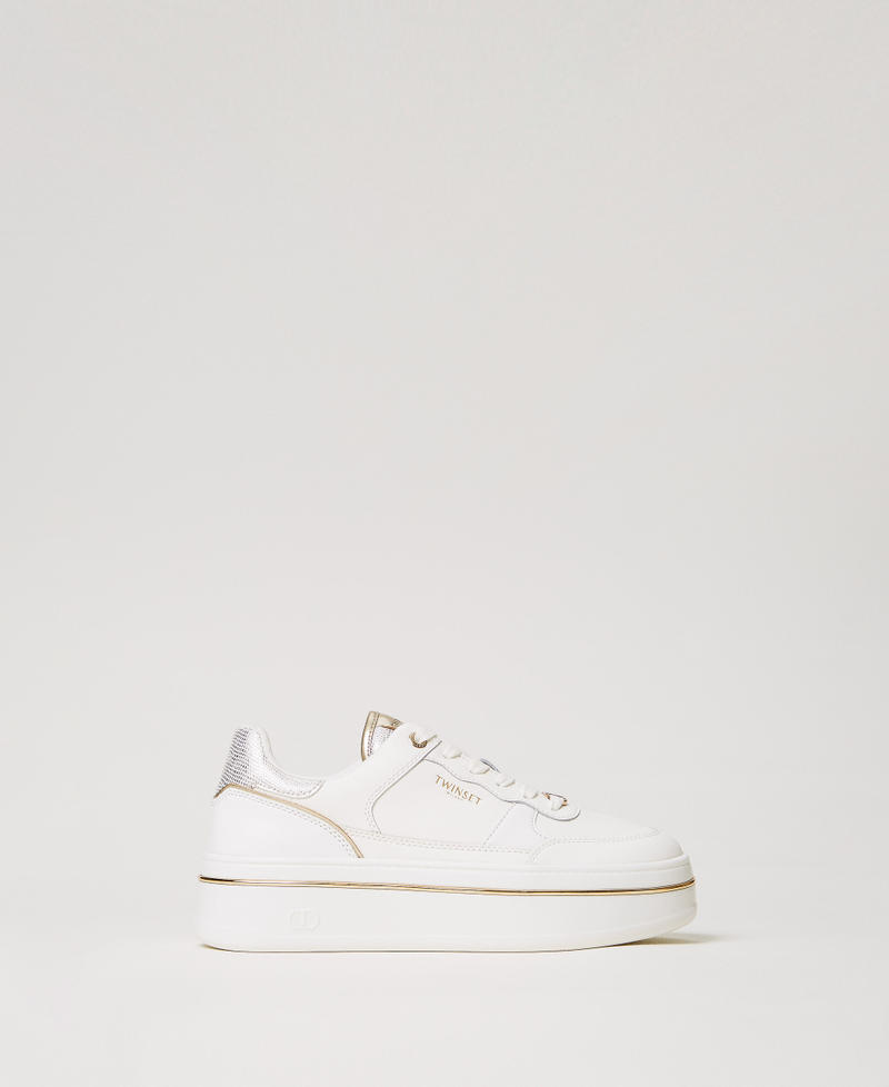 Sneakers platform in pelle laminata