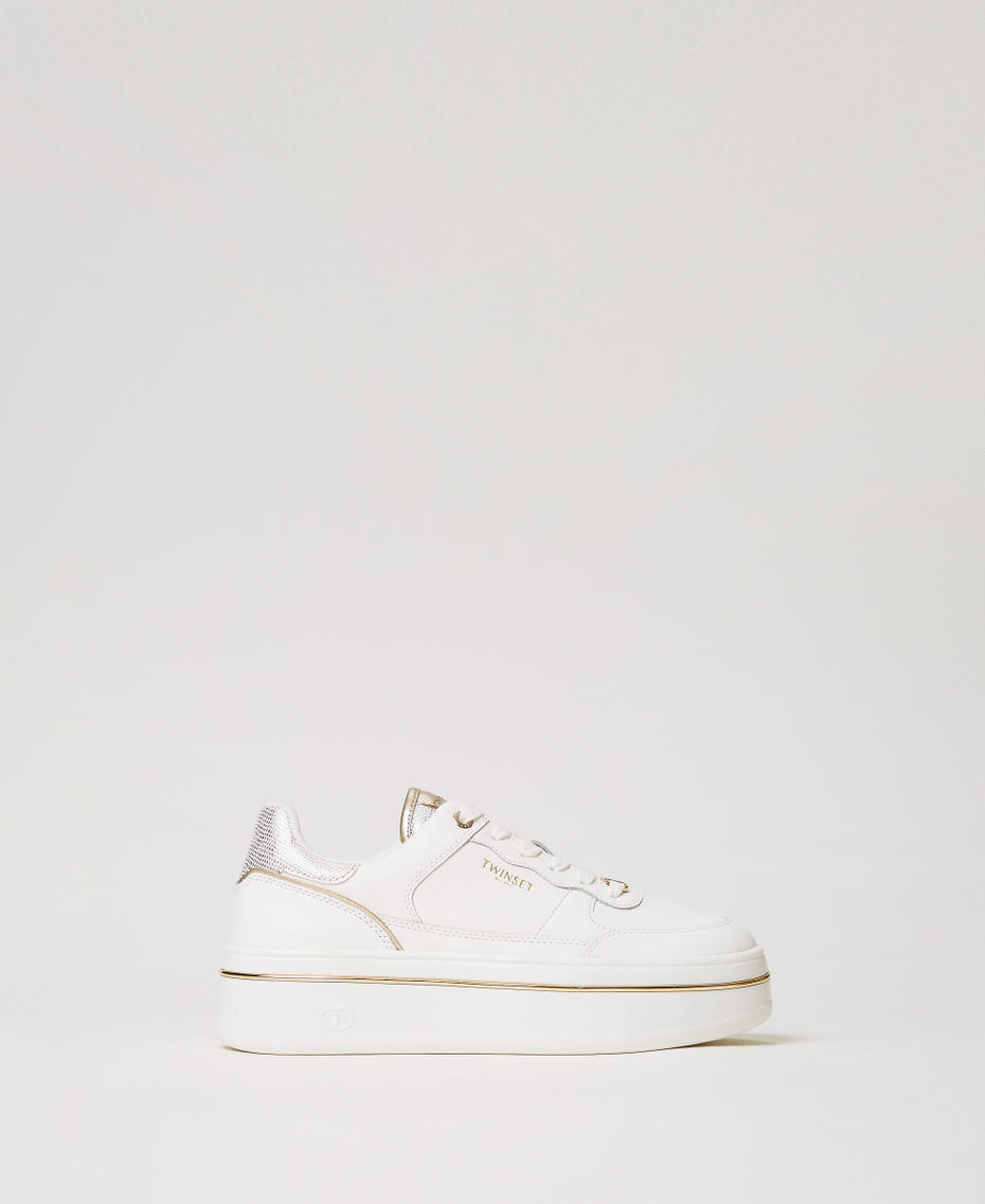 Laminated leather platform trainers Two-tone Optical White / Gold Woman 251TCP014_07049_01
