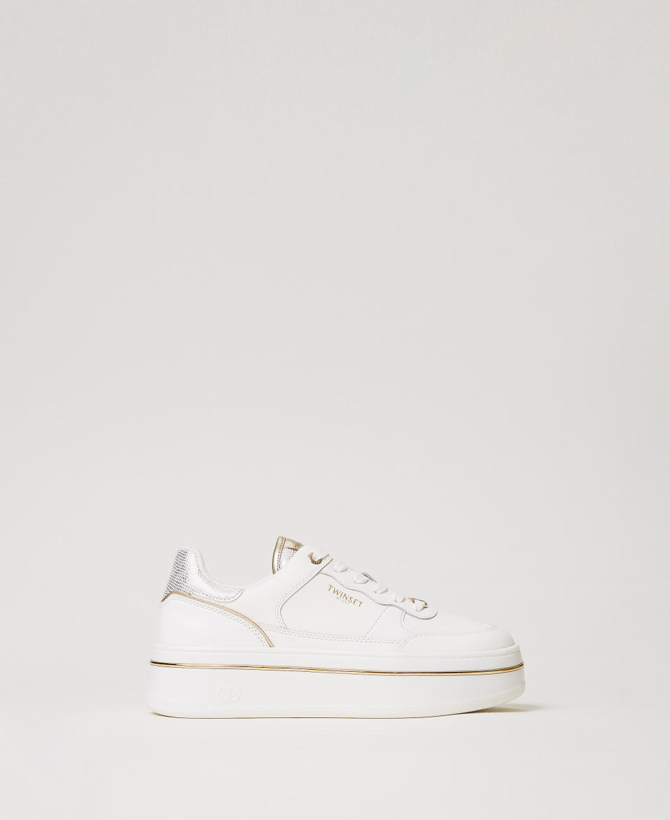 Laminated leather platform trainers Two-tone Optical White / Gold Woman 251TCP014_07049_01