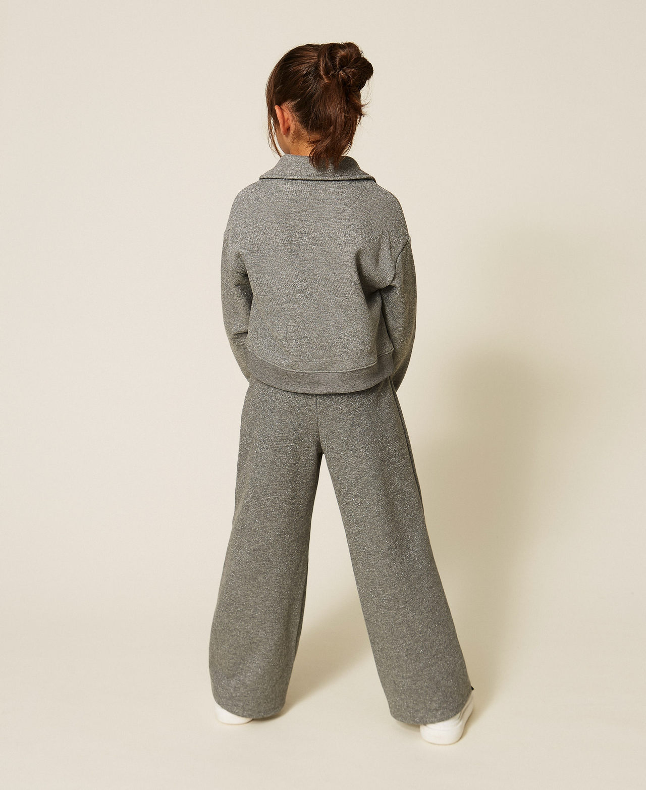 Cropped-Hose aus Sweatstoff mit Lurex Meliertes Dunkelgrau M&auml;dchen 262GJ2151_12839_03