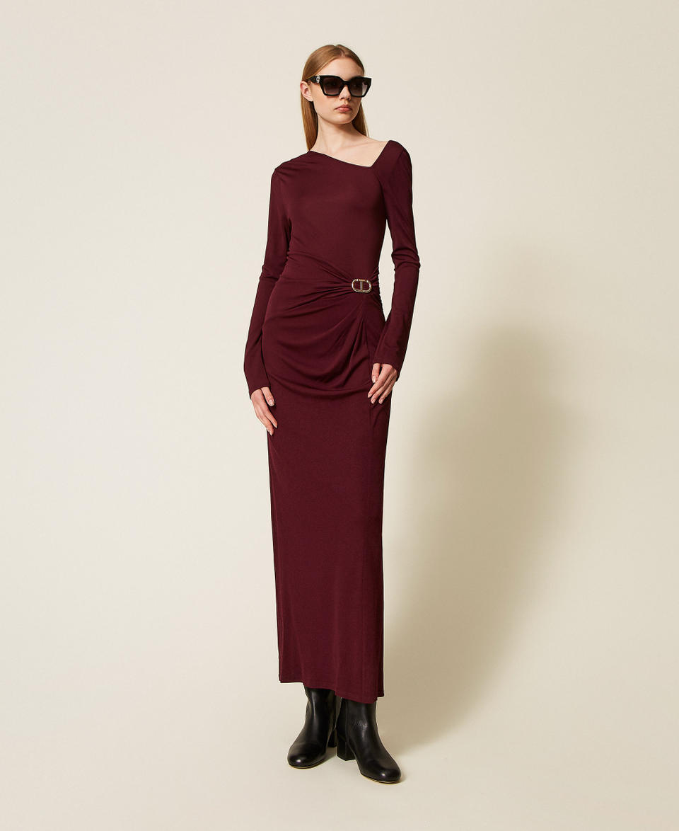 Midi dress with draping and Oval T “Wine tasting” Purple Woman 252TP2023_05609_01