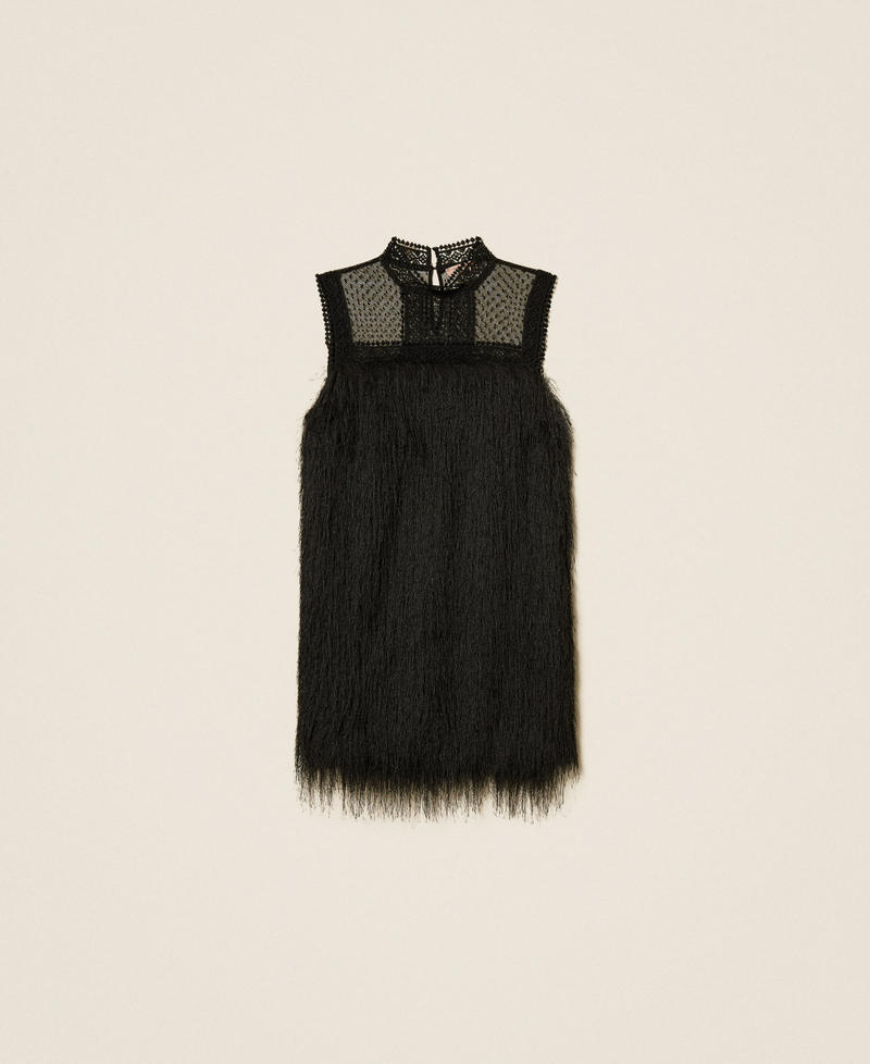 Short dress with fringes and tulle Black Woman 252TT2301_00006_S0