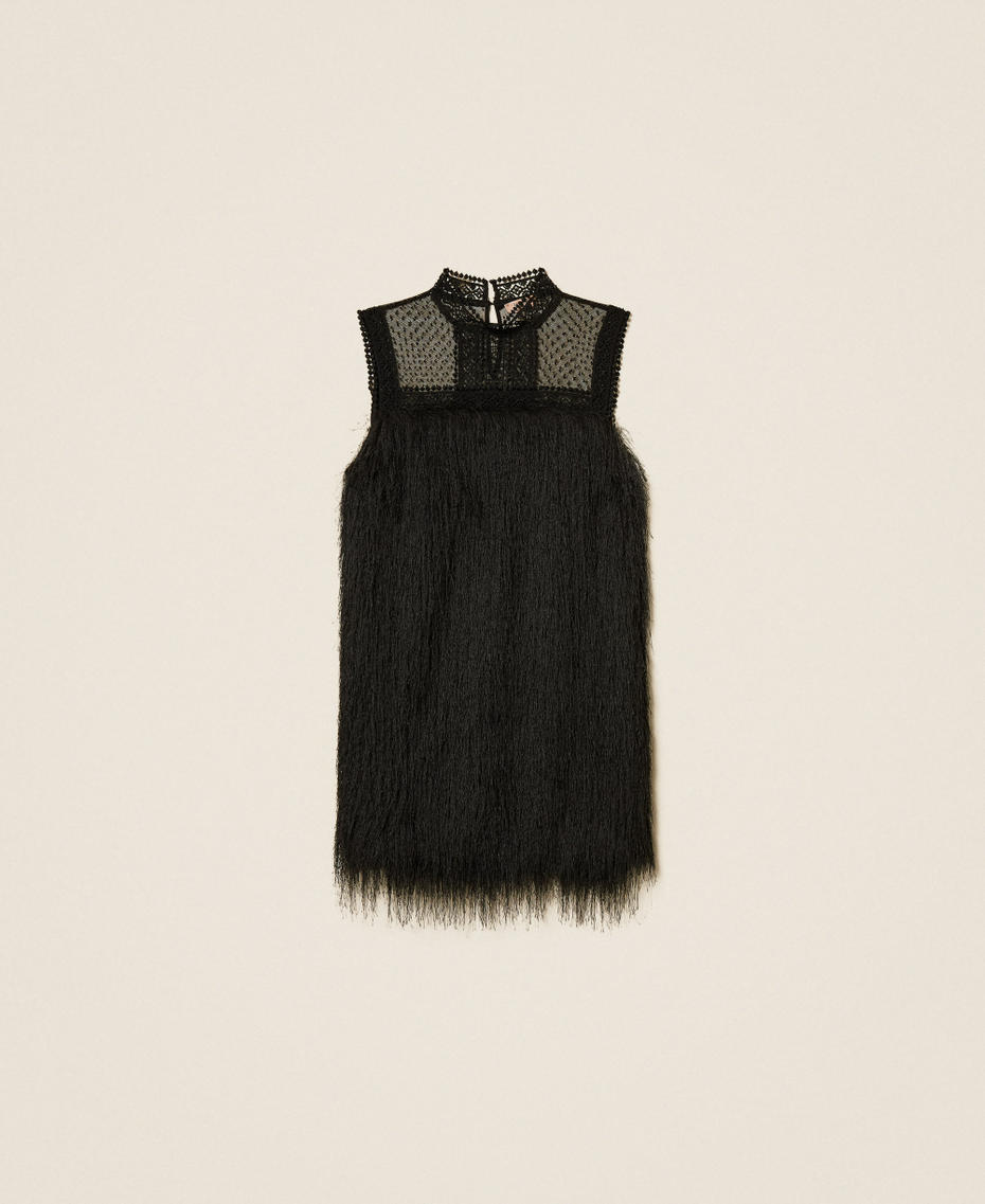 Short dress with fringes and tulle Black Woman 252TT2301_00006_S0