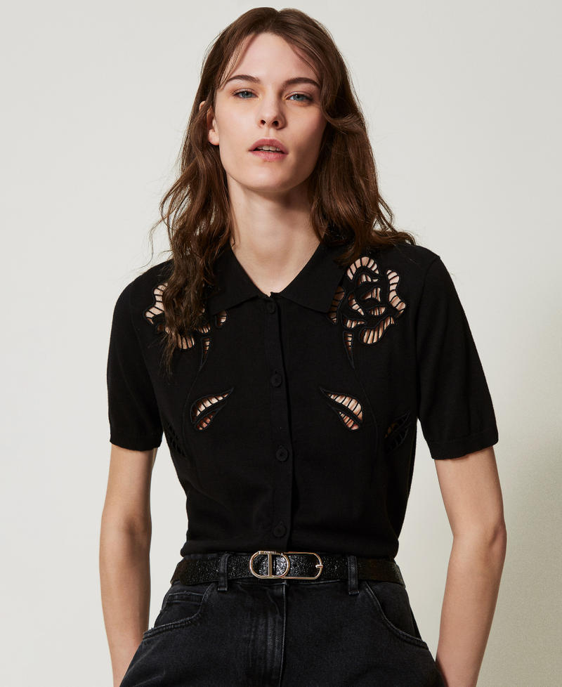 Cracked leather belt with Oval T buckle Black Woman 251TA4110_00006_T0