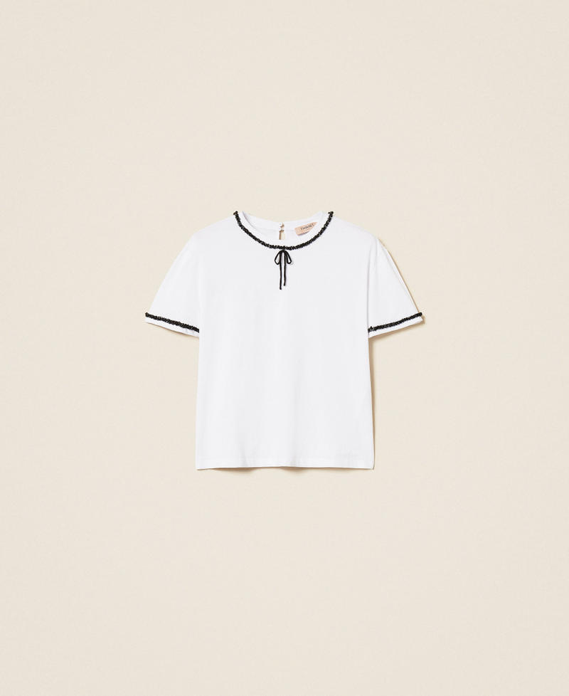 T-shirt con passamaneria e fiocco Bianco "Lucent White" Donna 262TT2550_11271_S0