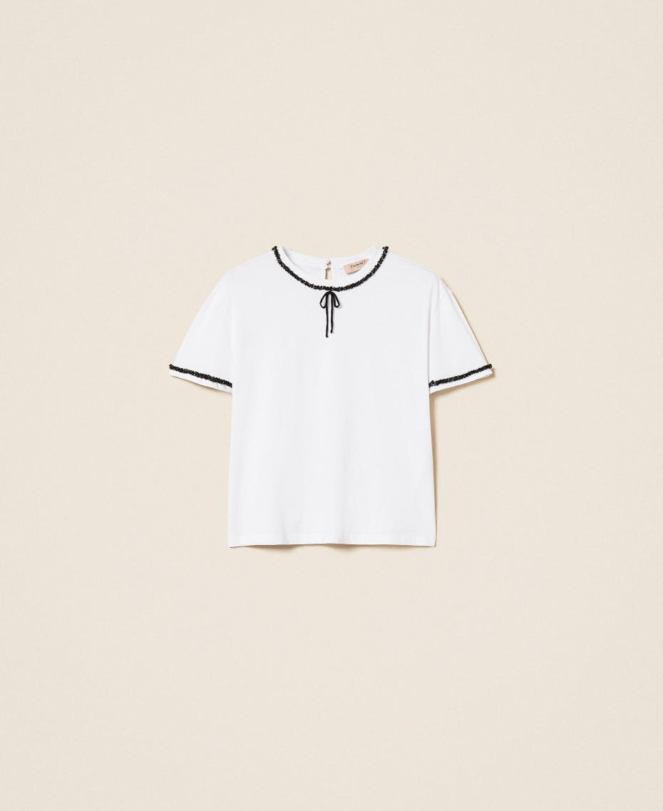 T-shirt con passamaneria e fiocco Bianco "Lucent White" Donna 262TT2550_11271_S0