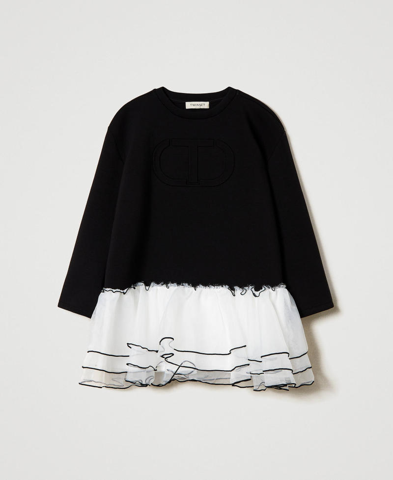 Short scuba fabric and organza dress Bicolour Black / Off White Girl 242GJ2021_02714_S0
