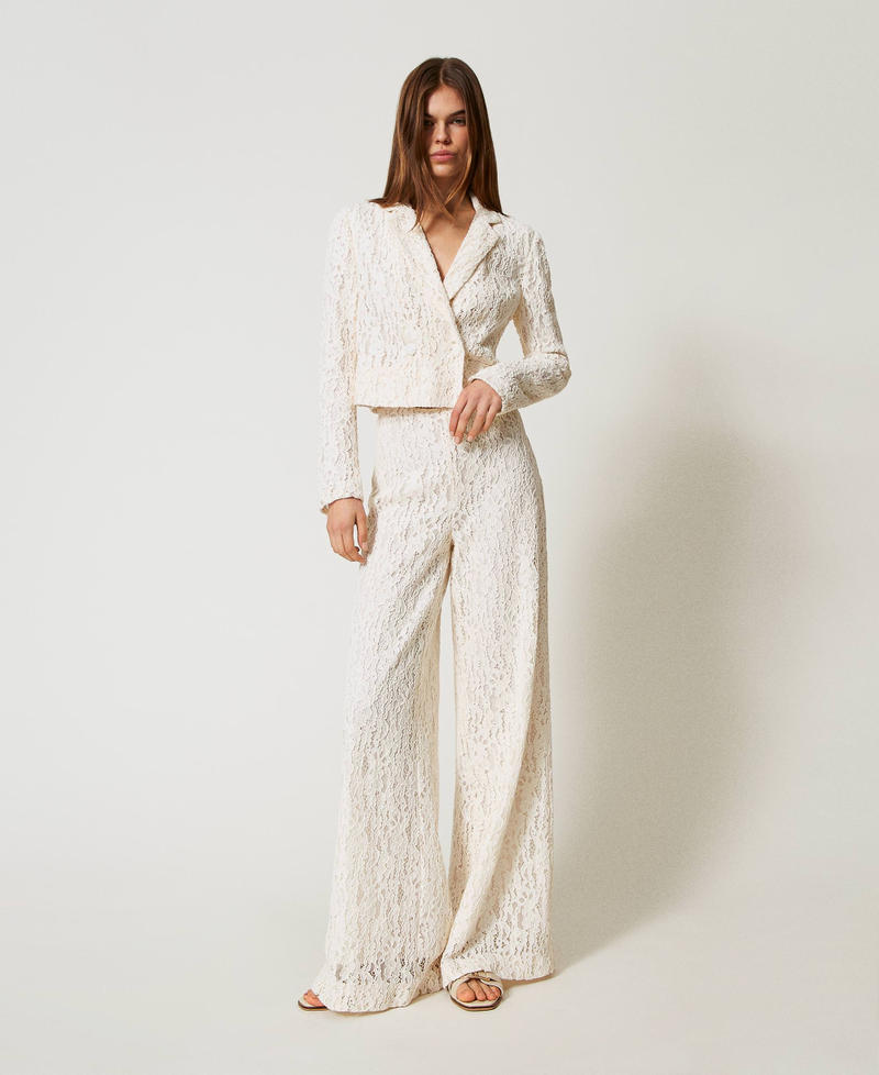 Pantalon ample en dentelle florale Blanc Neige Femme 251TT2017_00282_01