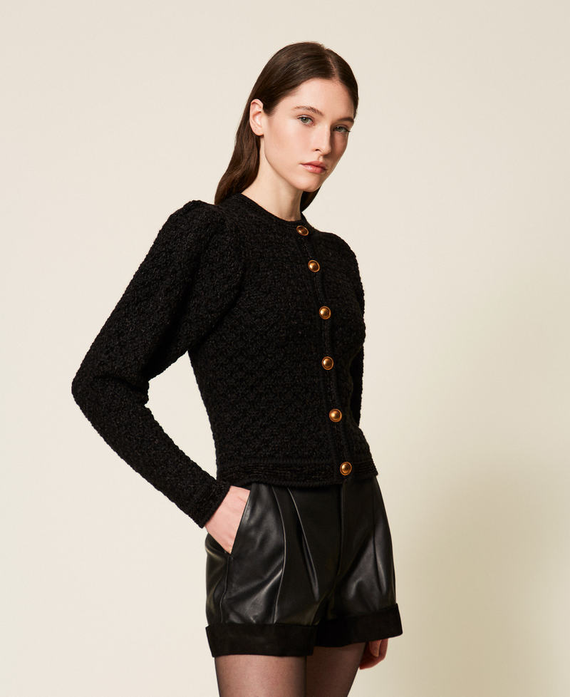 Two-tone jacquard knit jacket Black Woman 252TS3100_00006_02
