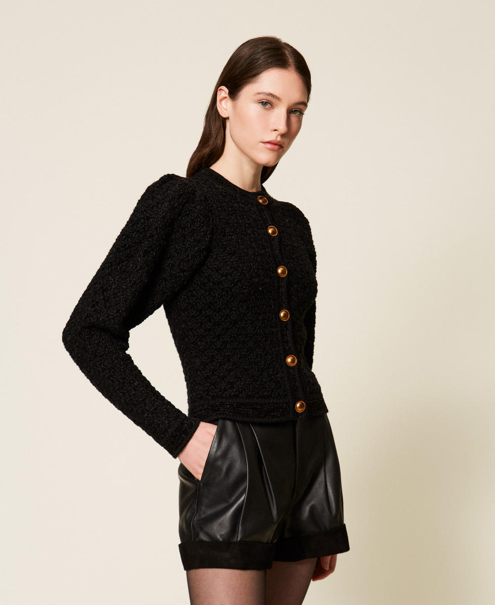 Jacke aus zweifarbigem Jacquard-Strick Schwarz Frau 252TS3100_00006_02
