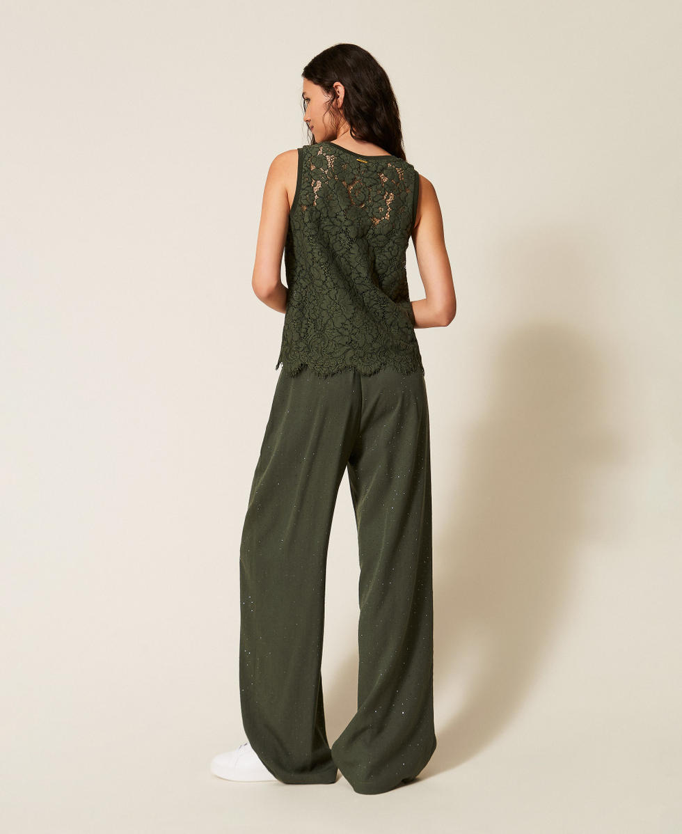 Pantal&oacute;n de sarga con tachuelas Verde &laquo;Thyme&raquo; Mujer 261LL2PDD_12843_03