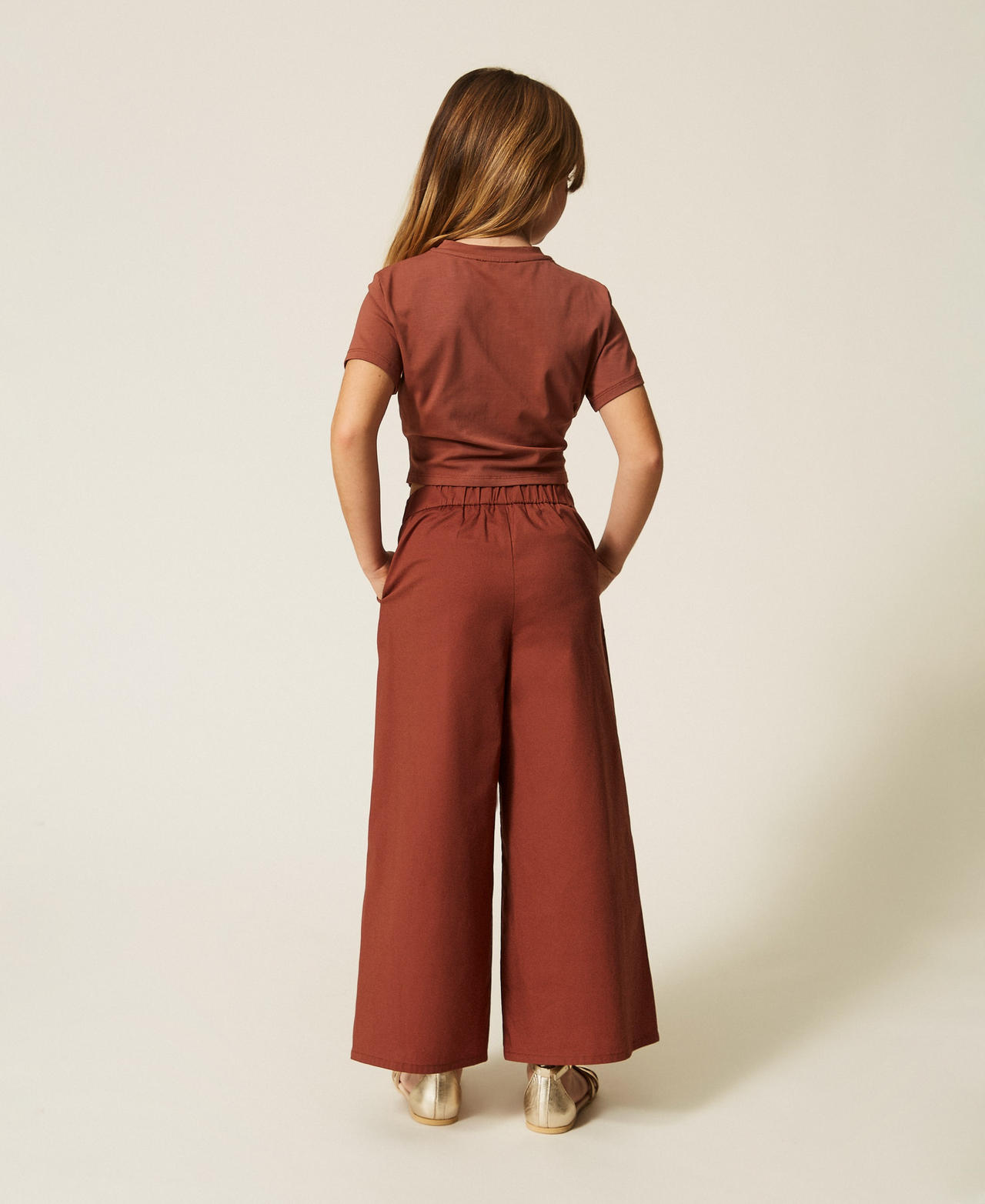 Cropped poplin trousers Dark Root Brown Girl 261GJ2019_13120_03