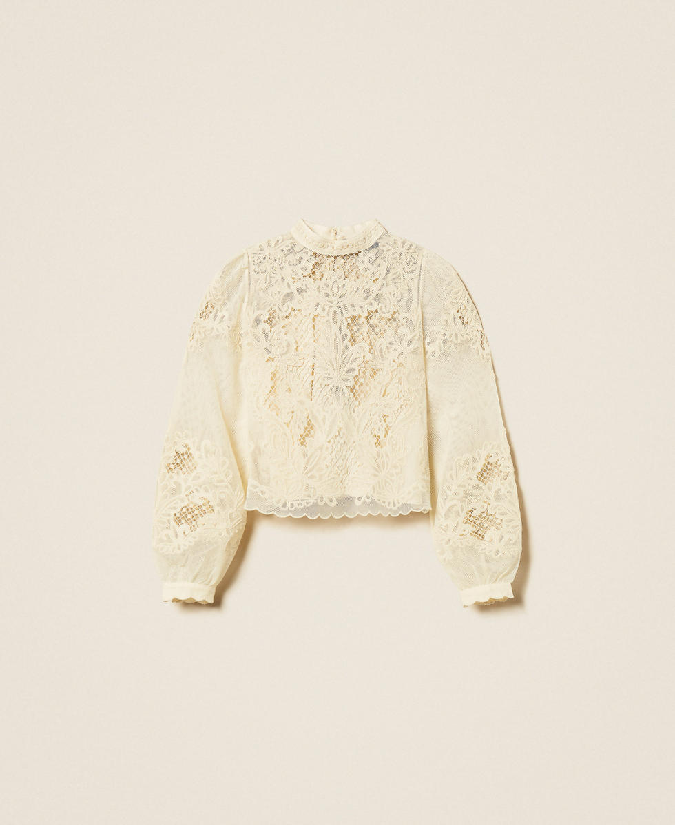 Mesh blouse with embroidery