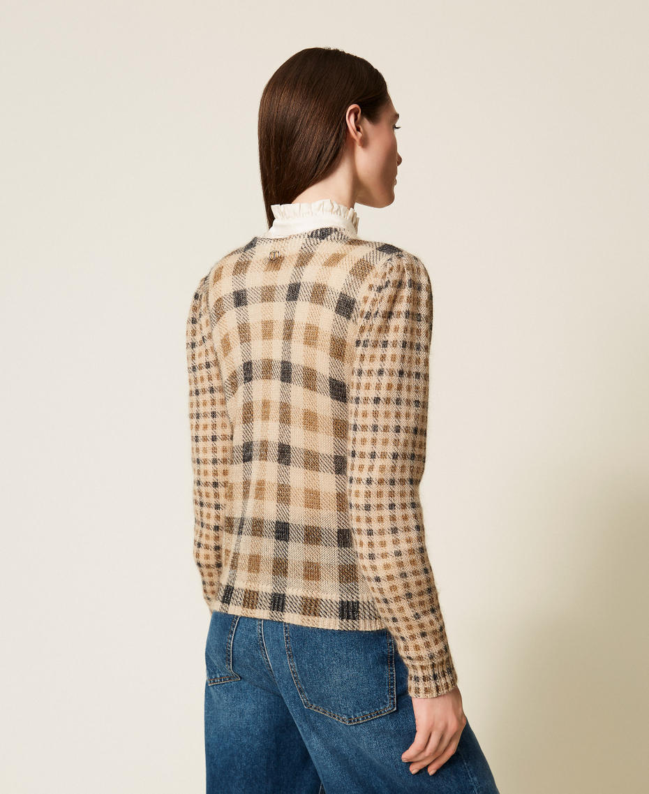 Mohair blend check print jumper Camel/Black Check & Small Check Print Woman 252TT3492_13043_03