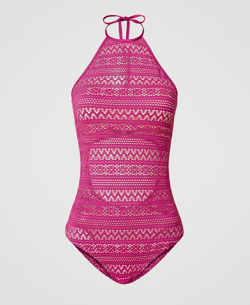 Neckholder-Badeanzug in Spitzenoptik Magentaviolett Frau 251LBMG00_11736_S0