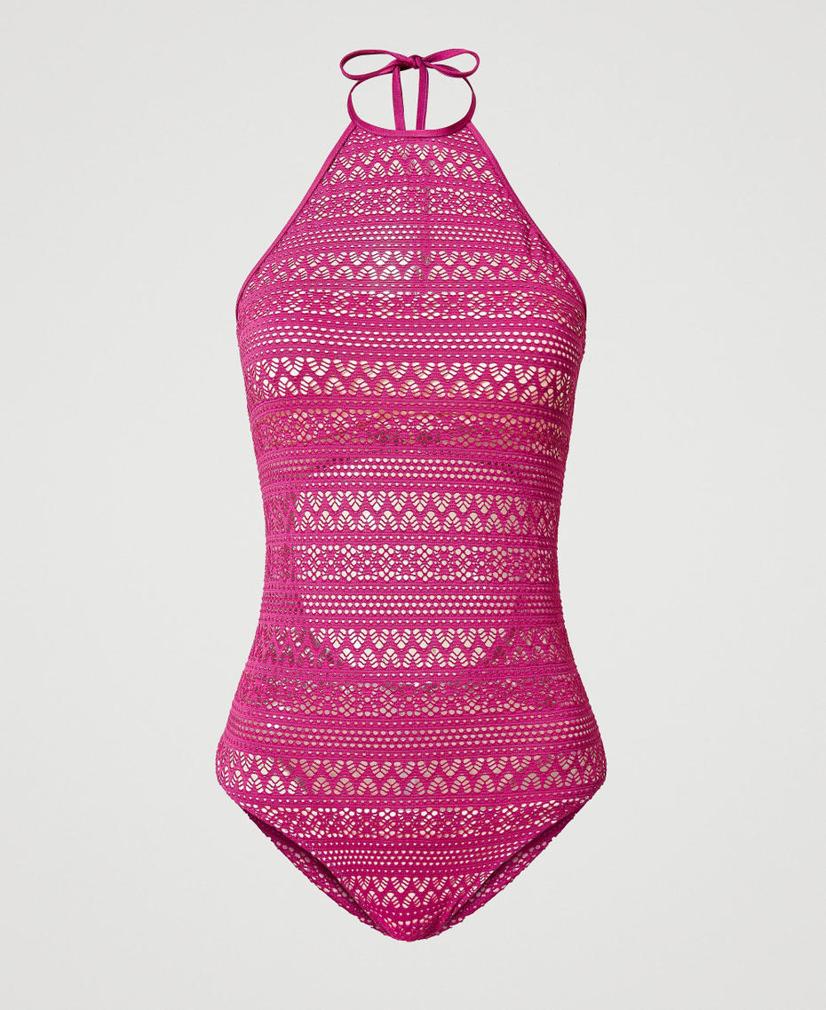 Neckholder-Badeanzug in Spitzenoptik Magentaviolett Frau 251LBMG00_11736_S0