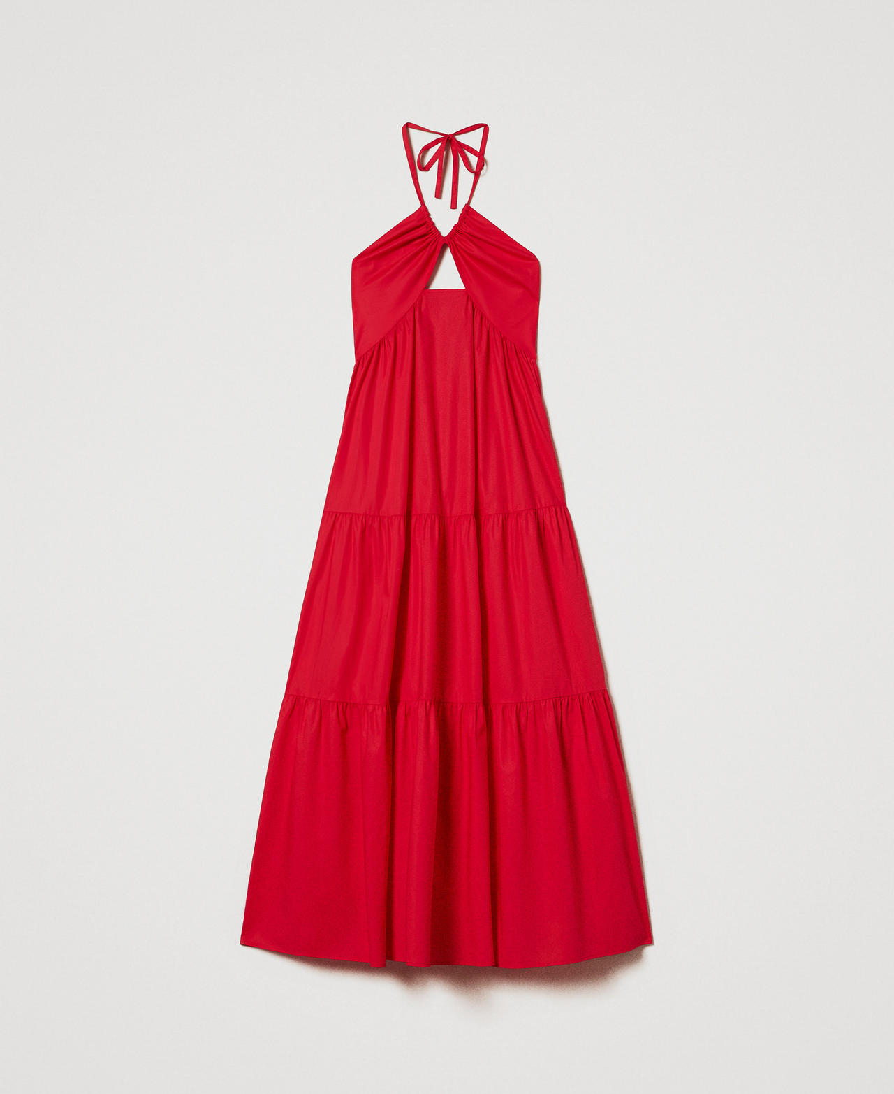 Long poplin dress with flounces Hibiscus Red Woman 251TT2027_12365_0S