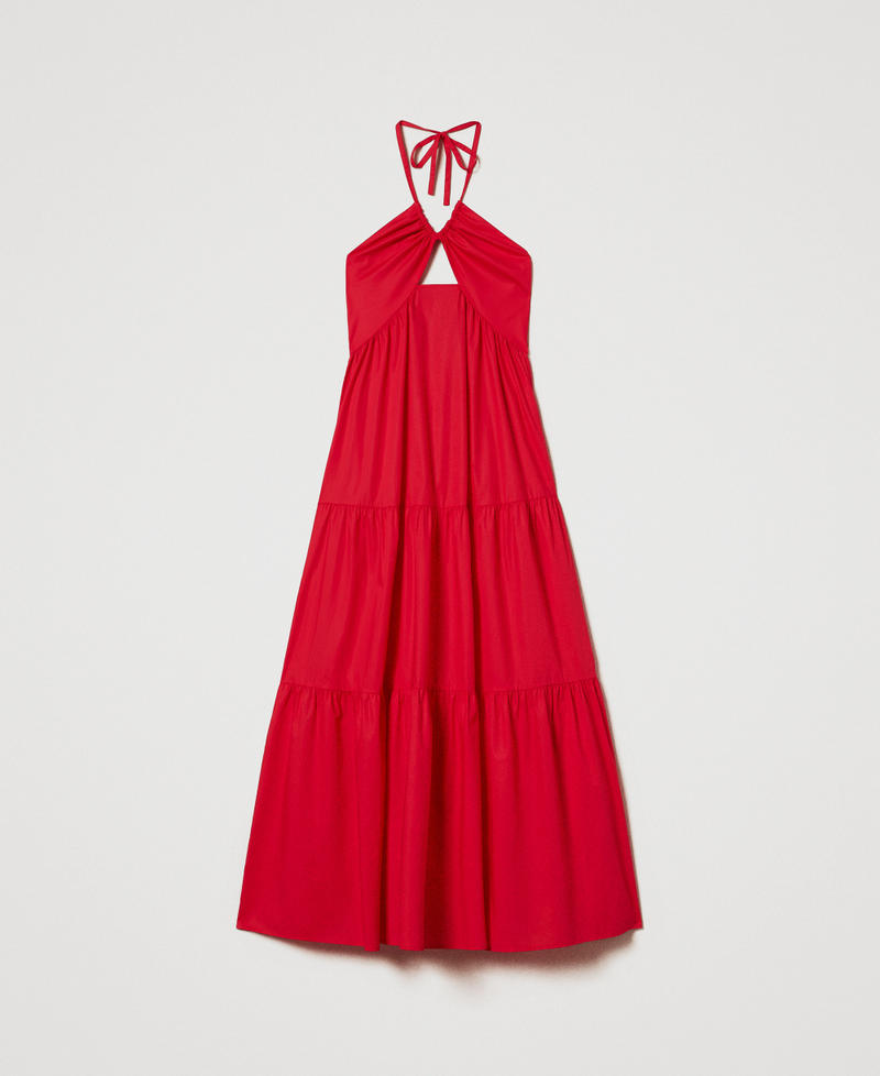 Long poplin dress with flounces Hibiscus Red Woman 251TT2027_12365_0S