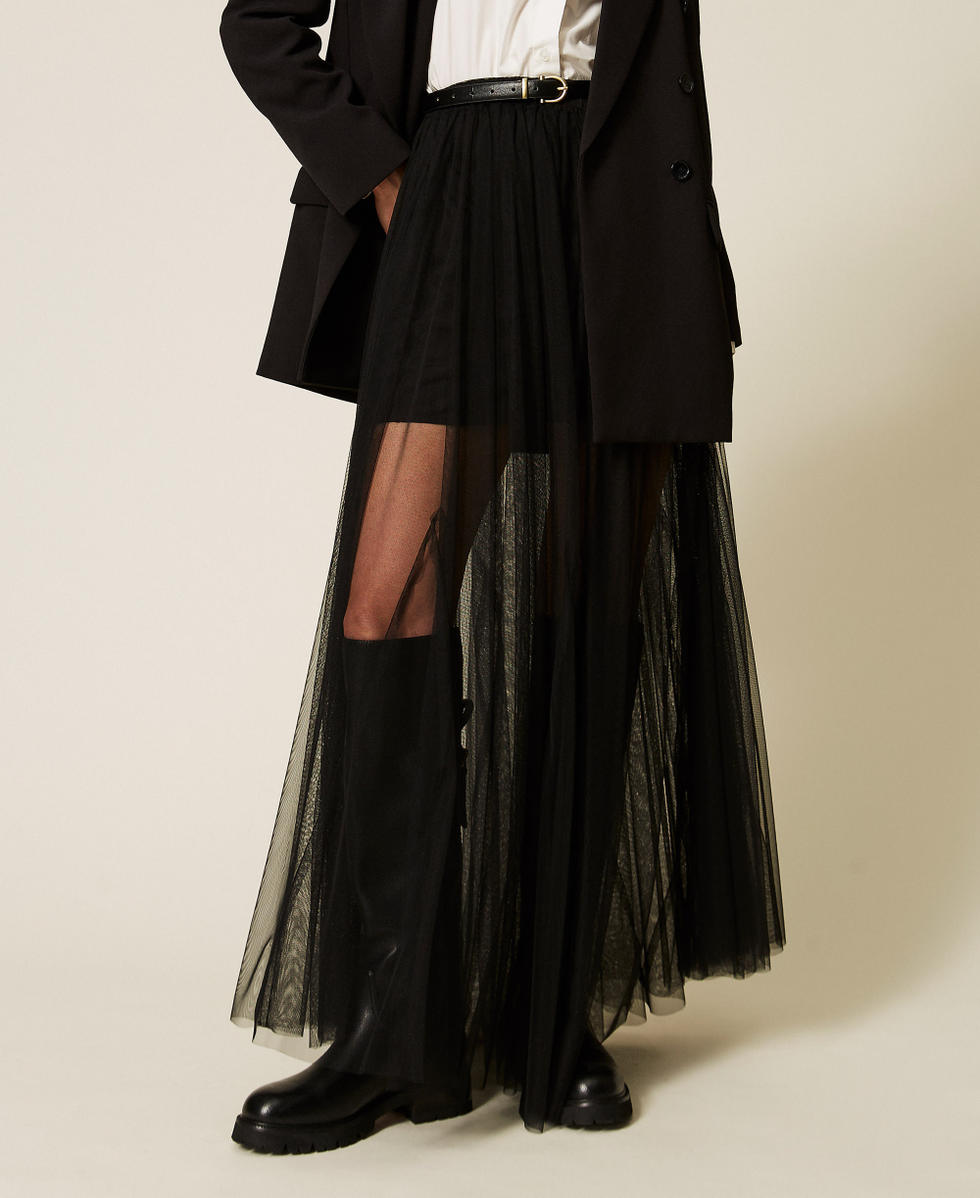 Jupe longue en tulle Noir Femme 262LI2GPP_00006_04