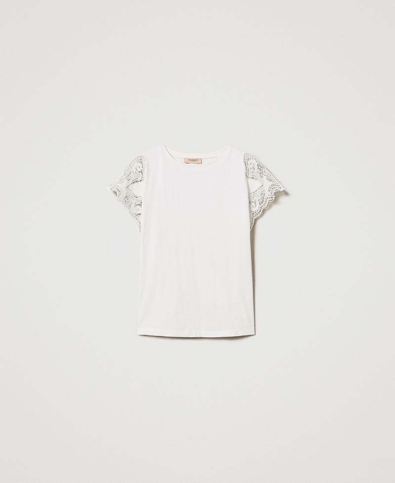 Regular fit T-shirt with lace White Woman 251TP2290_00001_S0