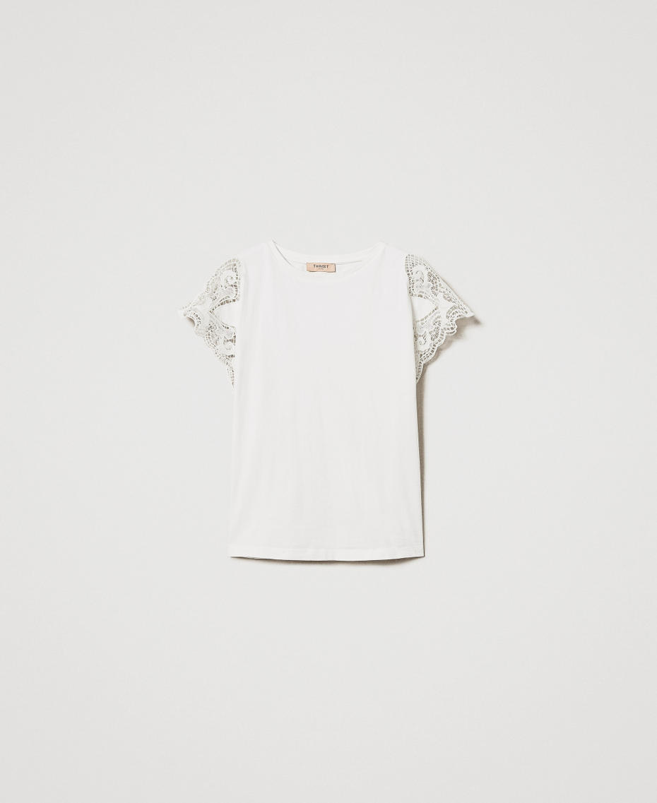 Regular fit T-shirt with lace White Woman 251TP2290_00001_S0