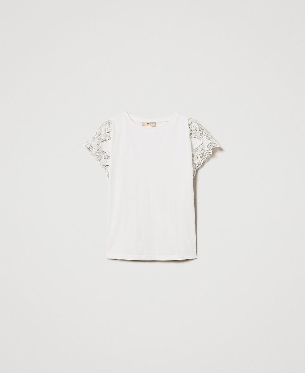 Regular fit T-shirt with lace White Woman 251TP2290_00001_S0