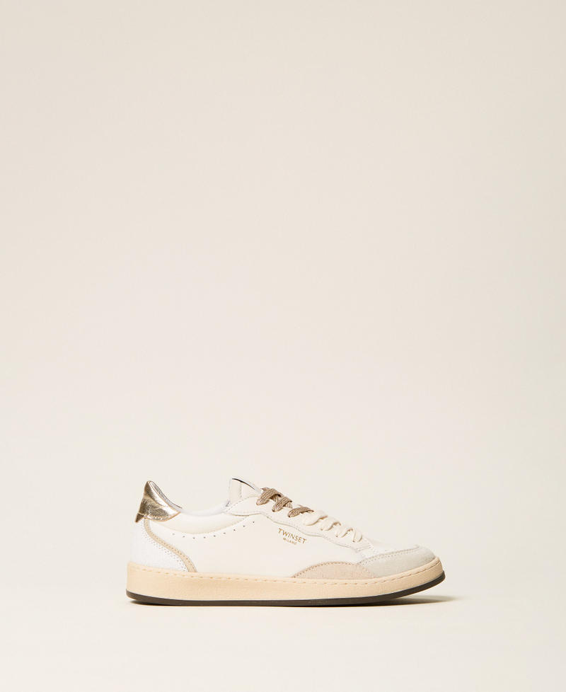 Baskets en cuir avec logo et empi&egrave;cement lam&eacute; Bicolore Blanc Cass&eacute;/Or Femme 262TCP098_10790_01