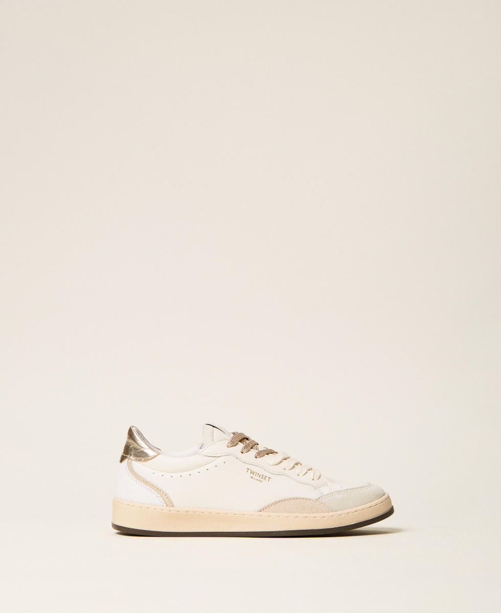 Baskets en cuir avec logo et empi&egrave;cement lam&eacute; Bicolore Blanc Cass&eacute;/Or Femme 262TCP098_10790_01