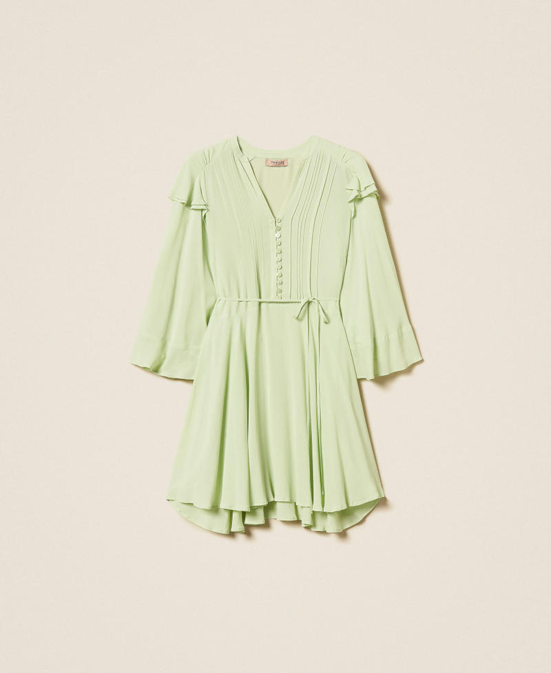 Abito corto in cr&ecirc;pe de Chine con volant Green Pastel Donna 262TP2348_13636_S0