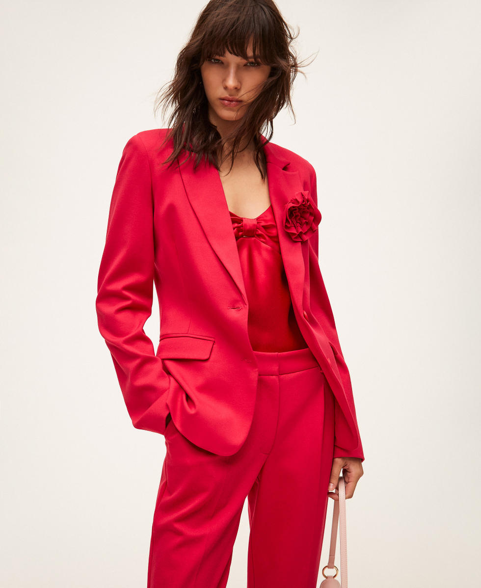 Blazer with floral brooch Magenta Red Woman 261AP2147_13160_01
