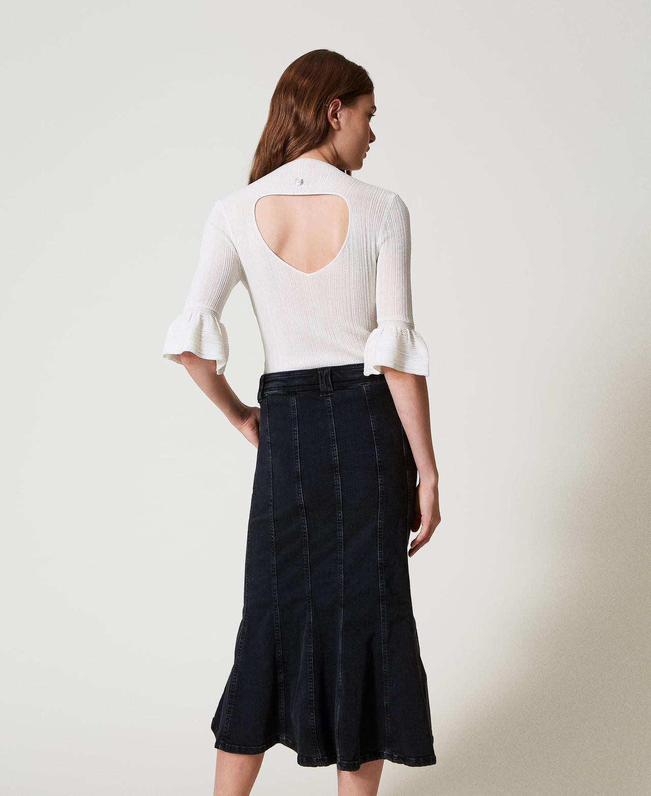 Gonna in jeans con pieghe Denim Nero Donna 251AP2371_01103_02