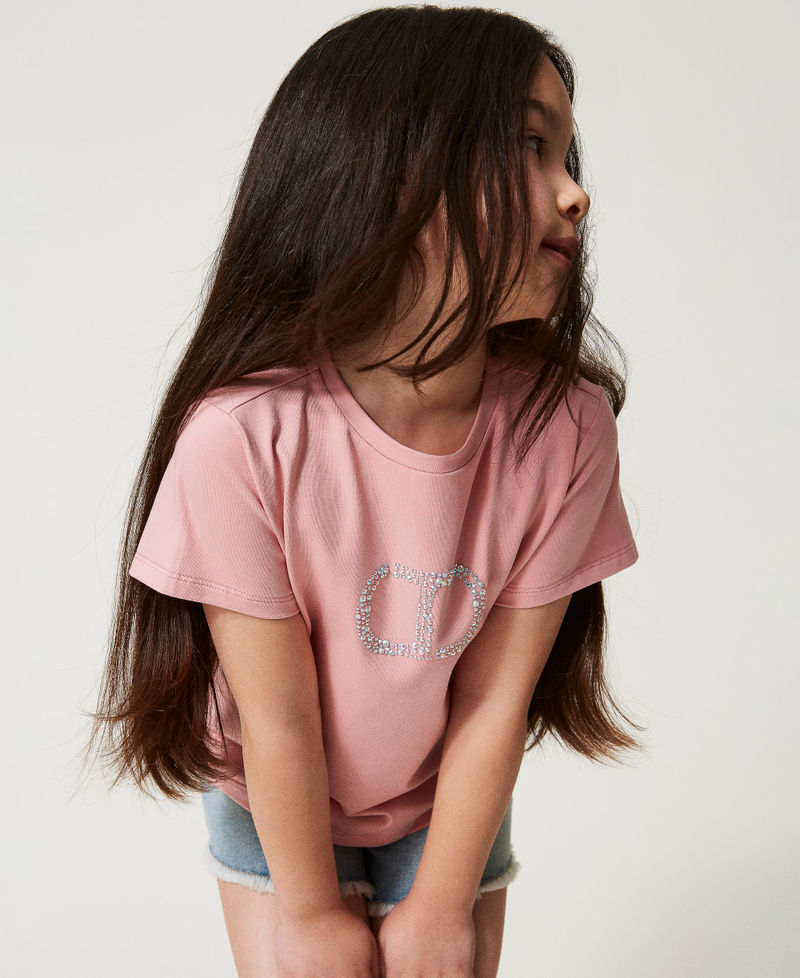 T-shirt avec Oval T strassé Sweet Rose Fille 251GJ2485_00533_PD