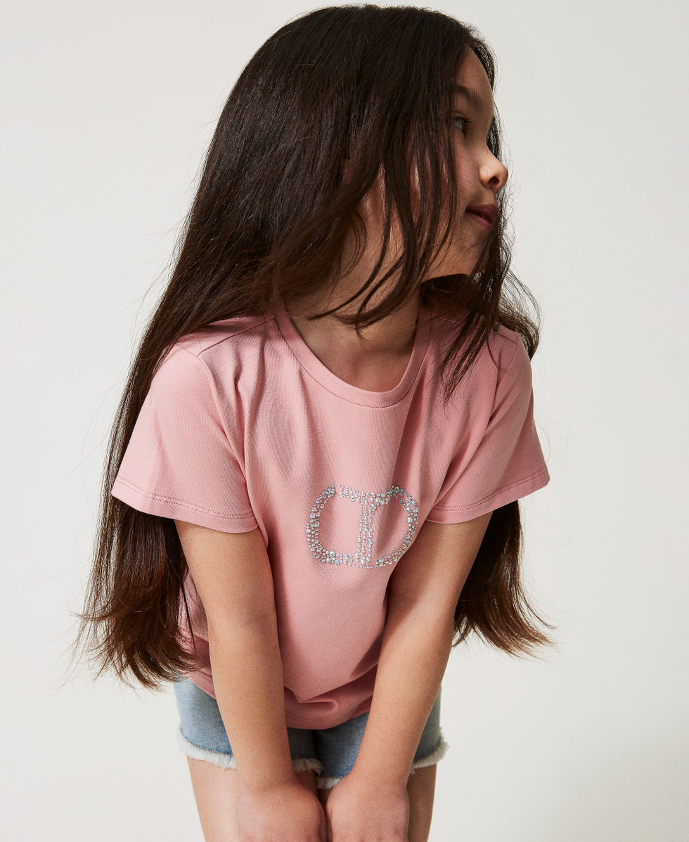 T-shirt con Oval T strass Sweet Rose Bambina 251GJ2485_00533_PD